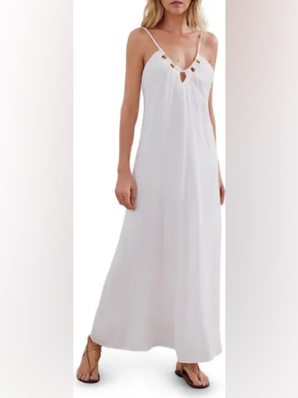 Vix Zima White Spaghetti-Strap Maxi Dress Swimsuit Cover-Up